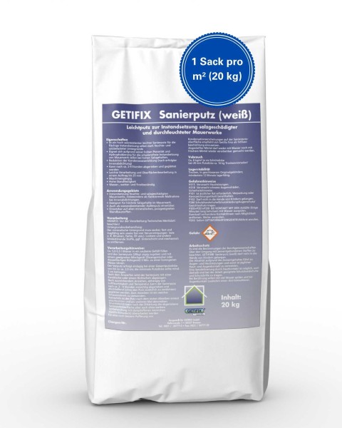 GETIFIX Sanierputz 20 kg (weiß) - Wasserabweisend